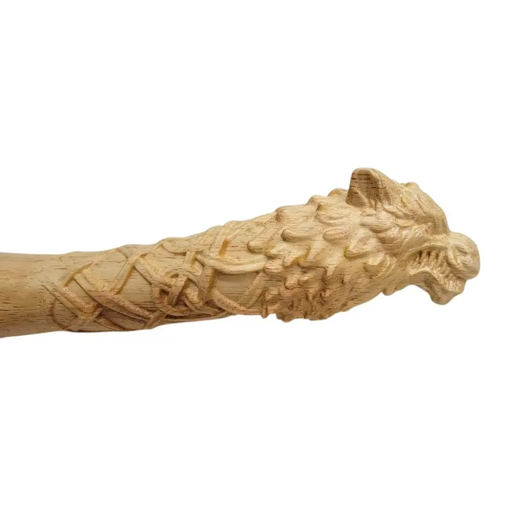 Hand Carved Wood Wolf Baton Club Direwolf Norse Pagan Altar Talking Stick 17